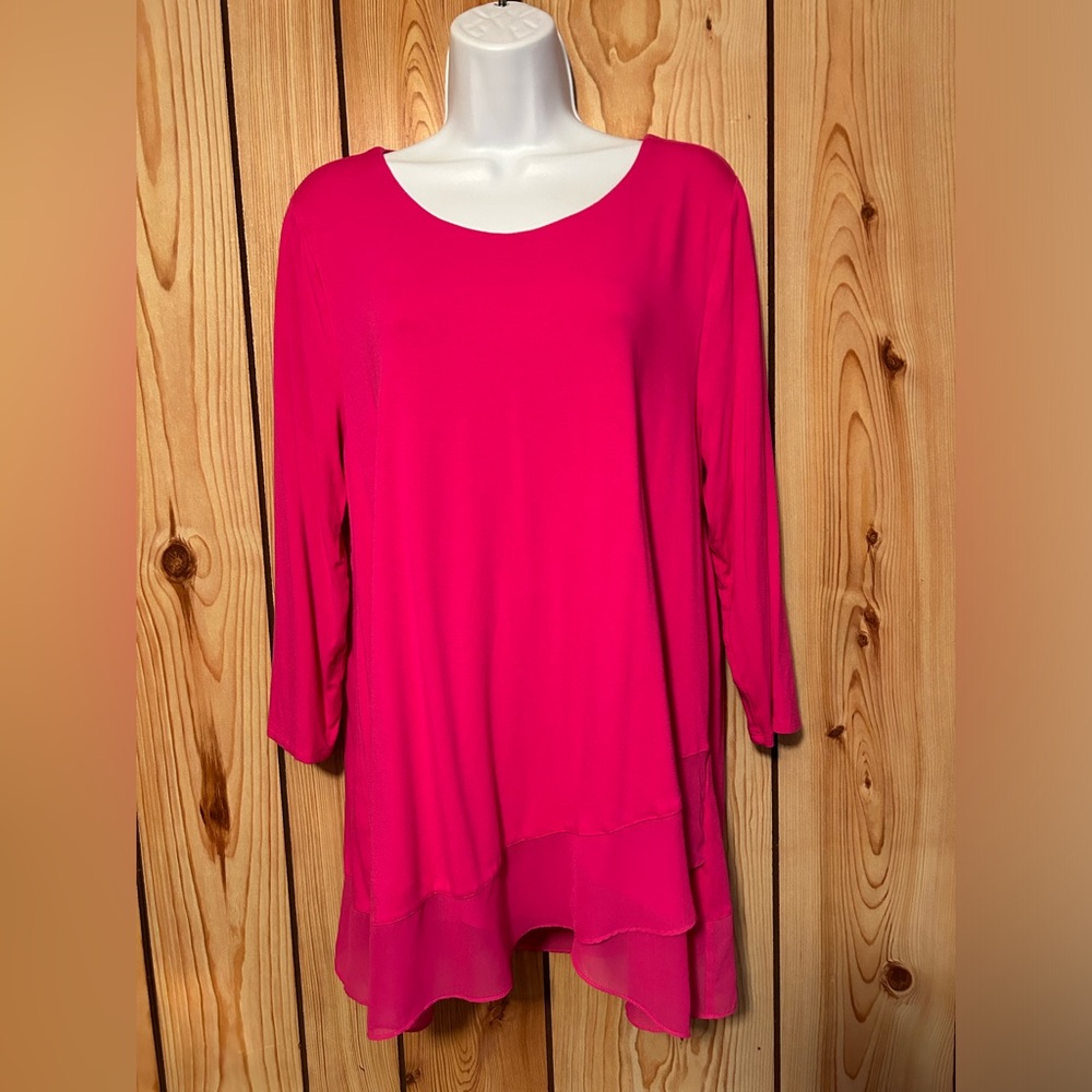Vince Camuto Tunic 3/4 Sleeves Round Neck Crisscross Front Tunic Pink Rayon
